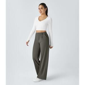 HALARA Flex High Waisted Pocket Work Flare Pants in Deep Gray - Size Medium